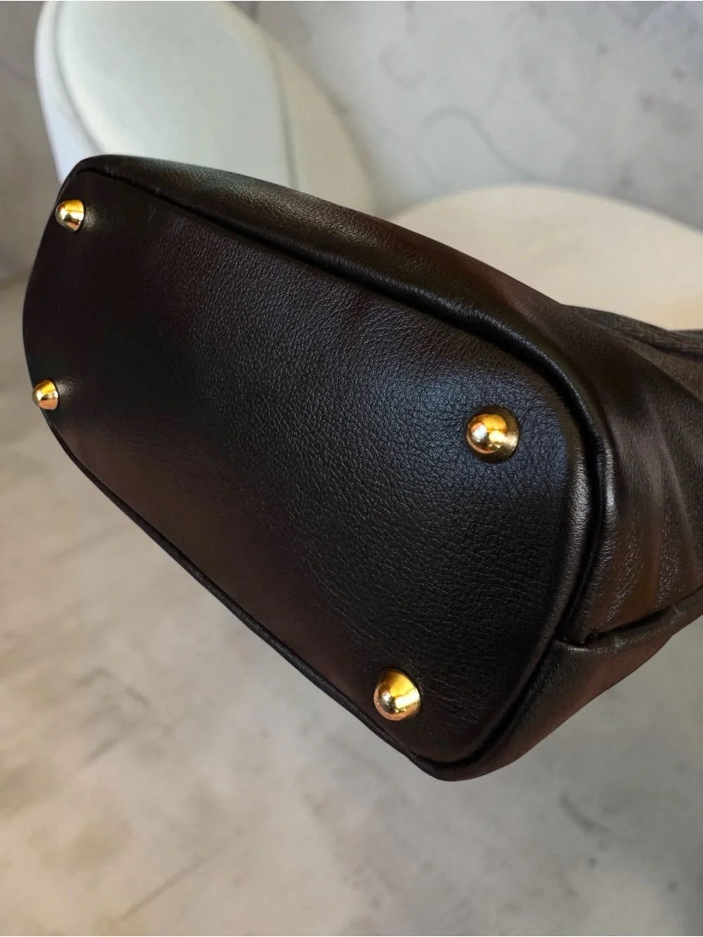 Divina Firenze Lilla Triple-Zip Black Italian Pebbled Leather Shoulder Bag.